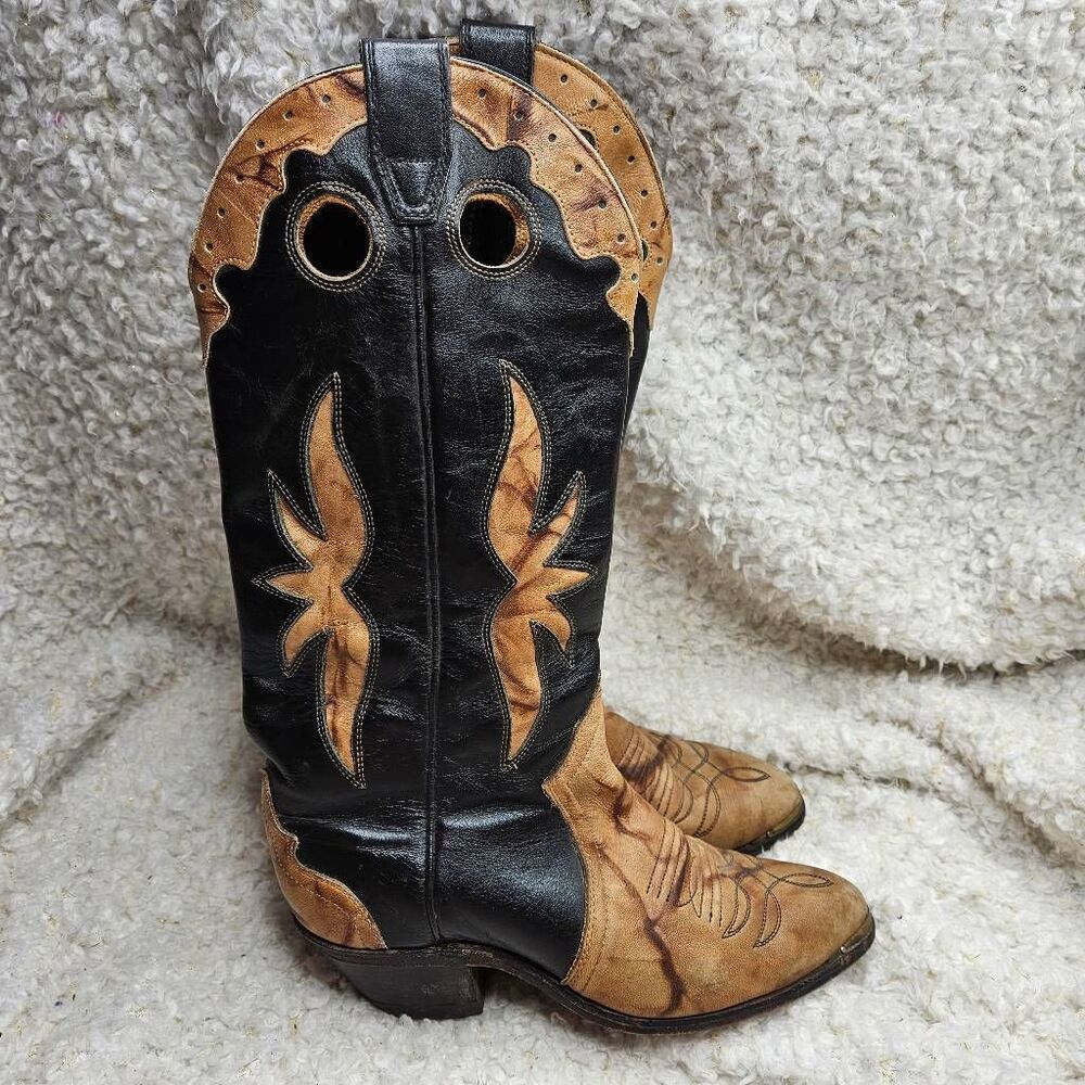 Boulet Canada Vintage Tan and Black‎ Leather Western Boots sz 6.5